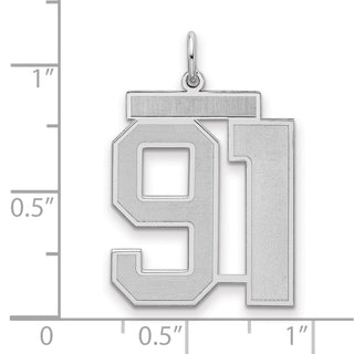 Sterling Silver Rhodium-plated Large Satin Number 91 Charm
