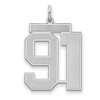 Sterling Silver Rhodium-plated Large Satin Number 91 Charm