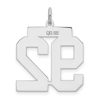 Sterling Silver Rhodium-plated Large Satin Number 92 Charm