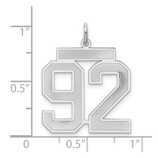 Sterling Silver Rhodium-plated Large Satin Number 92 Charm