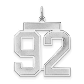 Sterling Silver Rhodium-plated Large Satin Number 92 Charm