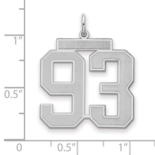 Sterling Silver Rhodium-plated Large Satin Number 93 Charm