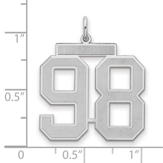 Sterling Silver Rhodium-plated Large Satin Number 98 Charm