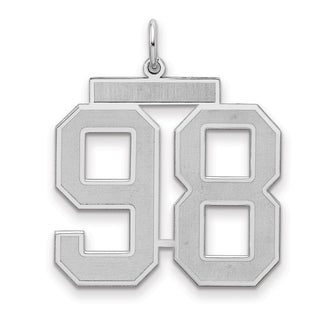 Sterling Silver Rhodium-plated Large Satin Number 98 Charm