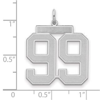 Sterling Silver Rhodium-plated Large Satin Number 99 Charm