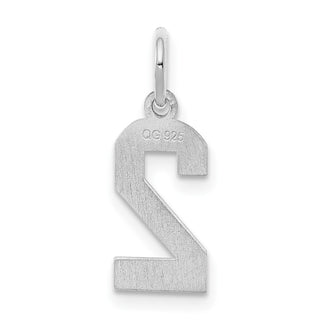 Sterling Silver Rhodium-plated Small Satin Number 2 Charm