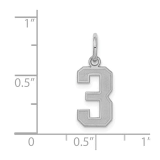 Sterling Silver Rhodium-plated Small Satin Number 3 Charm