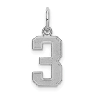 Sterling Silver Rhodium-plated Small Satin Number 3 Charm
