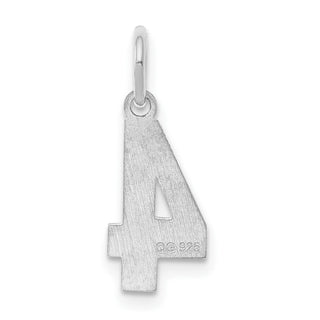 Sterling Silver Rhodium-plated Small Satin Number 4 Charm