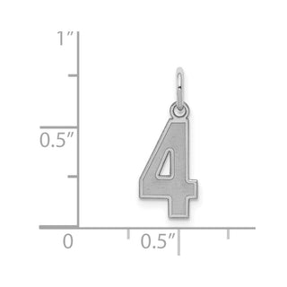 Sterling Silver Rhodium-plated Small Satin Number 4 Charm