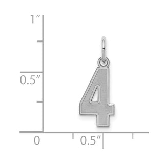 Sterling Silver Rhodium-plated Small Satin Number 4 Charm
