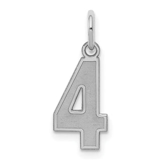 Sterling Silver Rhodium-plated Small Satin Number 4 Charm