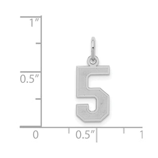 Sterling Silver Rhodium-plated Small Satin Number 5 Charm