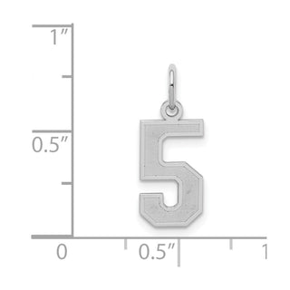 Sterling Silver Rhodium-plated Small Satin Number 5 Charm