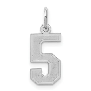 Sterling Silver Rhodium-plated Small Satin Number 5 Charm