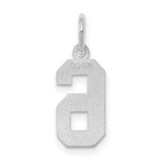 Sterling Silver Rhodium-plated Small Satin Number 6 Charm