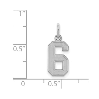 Sterling Silver Rhodium-plated Small Satin Number 6 Charm