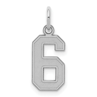 Sterling Silver Rhodium-plated Small Satin Number 6 Charm