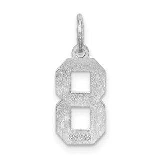 Sterling Silver Rhodium-plated Small Satin Number 8 Charm