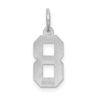 Sterling Silver Rhodium-plated Small Satin Number 8 Charm