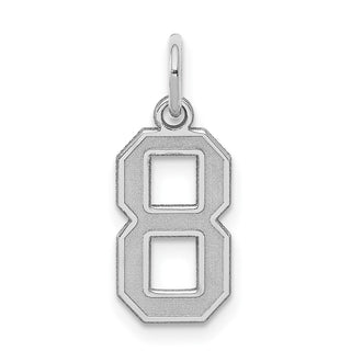 Sterling Silver Rhodium-plated Small Satin Number 8 Charm