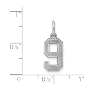 Sterling Silver Rhodium-plated Small Satin Number 9 Charm