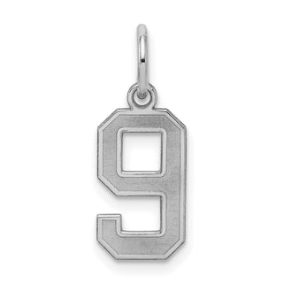 Sterling Silver Rhodium-plated Small Satin Number 9 Charm