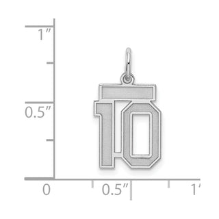 Sterling Silver Rhodium-plated Small Satin Number 10 Charm