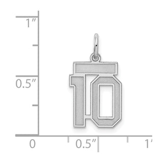 Sterling Silver Rhodium-plated Small Satin Number 10 Charm