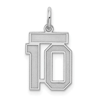 Sterling Silver Rhodium-plated Small Satin Number 10 Charm