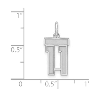 Sterling Silver Rhodium-plated Small Satin Number 11 Charm