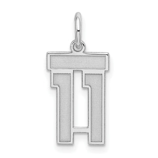 Sterling Silver Rhodium-plated Small Satin Number 11 Charm