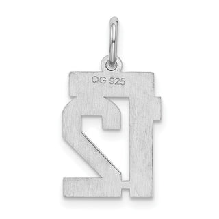Sterling Silver Rhodium-plated Small Satin Number 12 Charm