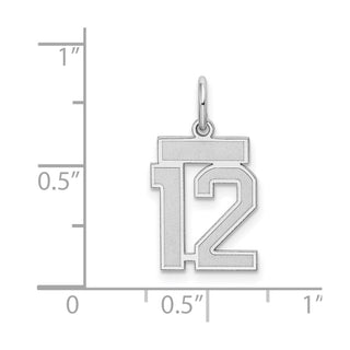 Sterling Silver Rhodium-plated Small Satin Number 12 Charm