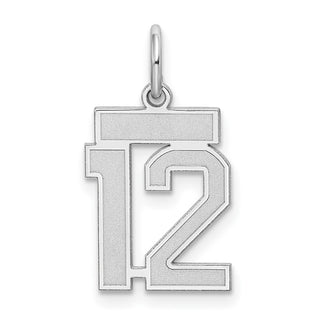 Sterling Silver Rhodium-plated Small Satin Number 12 Charm