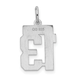 Sterling Silver Rhodium-plated Small Satin Number 13 Charm