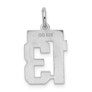 Sterling Silver Rhodium-plated Small Satin Number 13 Charm