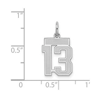 Sterling Silver Rhodium-plated Small Satin Number 13 Charm