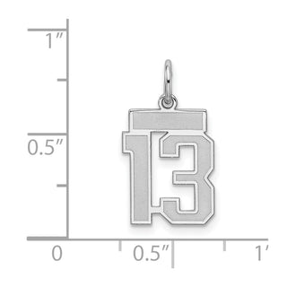 Sterling Silver Rhodium-plated Small Satin Number 13 Charm