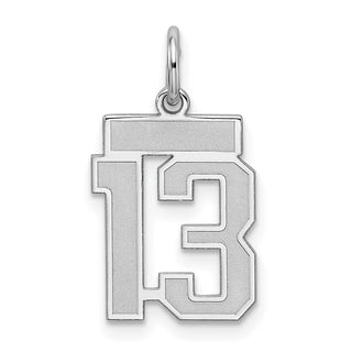 Sterling Silver Rhodium-plated Small Satin Number 13 Charm