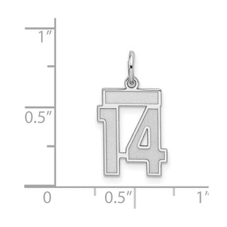 Sterling Silver Rhodium-plated Small Satin Number 14 Charm