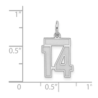 Sterling Silver Rhodium-plated Small Satin Number 14 Charm