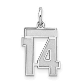 Sterling Silver Rhodium-plated Small Satin Number 14 Charm