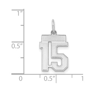 Sterling Silver Rhodium-plated Small Satin Number 15 Charm