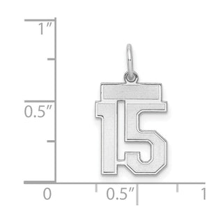 Sterling Silver Rhodium-plated Small Satin Number 15 Charm