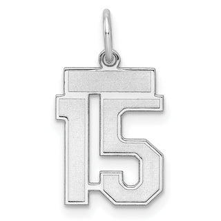Sterling Silver Rhodium-plated Small Satin Number 15 Charm