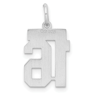 Sterling Silver Rhodium-plated Small Satin Number 16 Charm