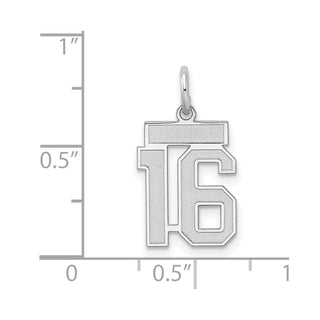 Sterling Silver Rhodium-plated Small Satin Number 16 Charm