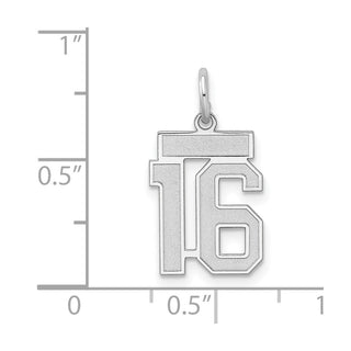 Sterling Silver Rhodium-plated Small Satin Number 16 Charm