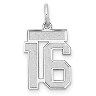 Sterling Silver Rhodium-plated Small Satin Number 16 Charm